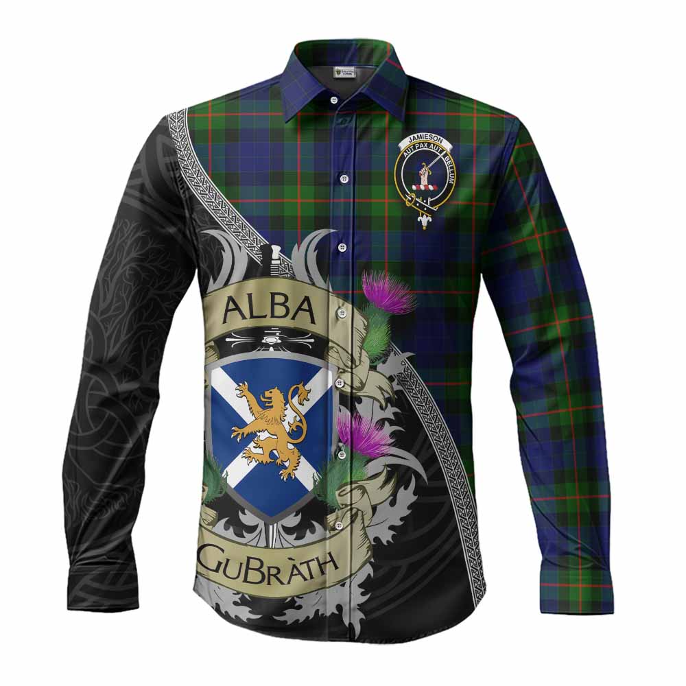 Jamieson Tartan Family Crest Long Sleeve Button Shirt Lion Rampant Royal Thistle Shield Celtic Inspired Men's Shirt S - Tartan Vibes Clothing
