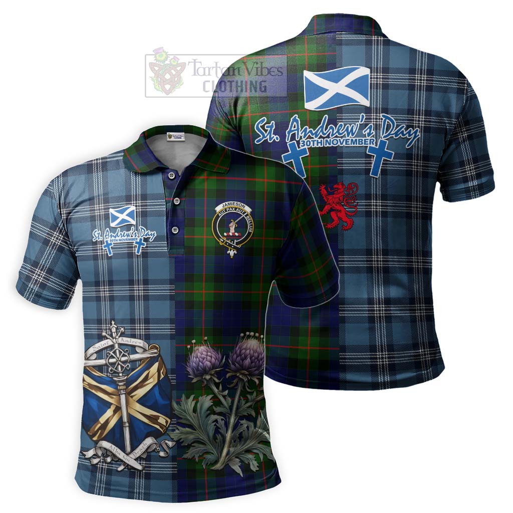 Jamieson Tartan Polo Shirt Happy St. Andrew's Day Half Tartan Style Kid - Tartan Vibes Clothing