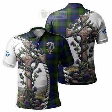 Jamieson Tartan Polo Shirt with Family Crest and St. Andrew's Cross Accented by Thistle Vines Kid - Tartan Vibes Clothing