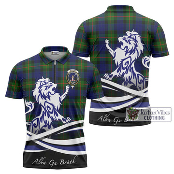 Jamieson Tartan Zipper Polo Shirt with Alba Gu Brath Regal Lion Emblem Unisex - Tartan Vibes Clothing