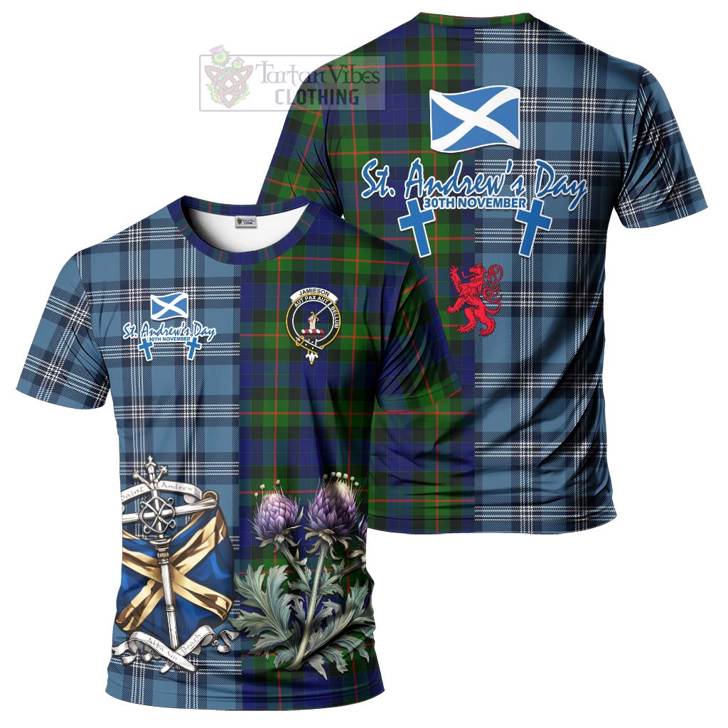 Jamieson Tartan T-Shirt Happy St. Andrew's Day Half Tartan Style Kid's Shirt - Tartan Vibes Clothing