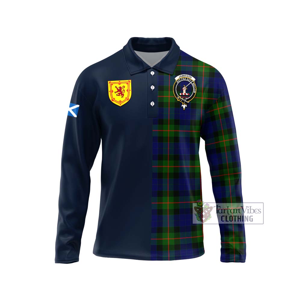Jamieson Tartan Long Sleeve Polo Shirt Alba with Scottish Lion Royal Arm Half Style Unisex - Tartan Vibes Clothing