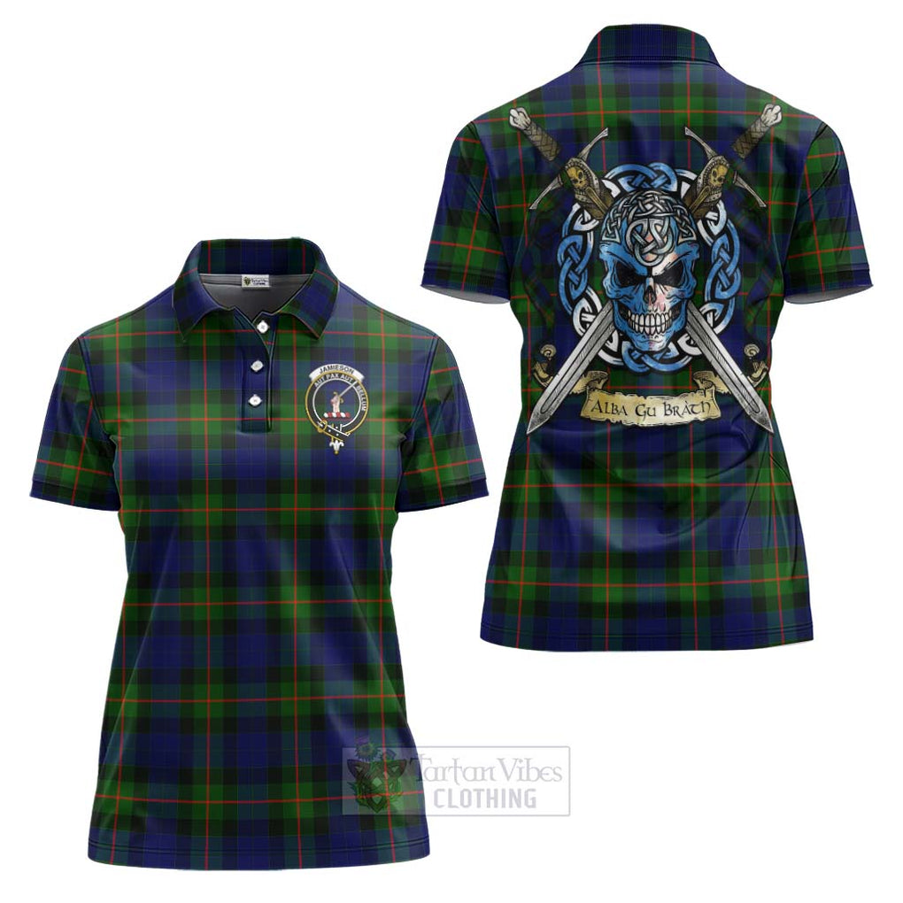 Jamieson Tartan Women's Polo Shirt with Family Crest Celtic Skull Style Women - Tartan Vibes Clothing