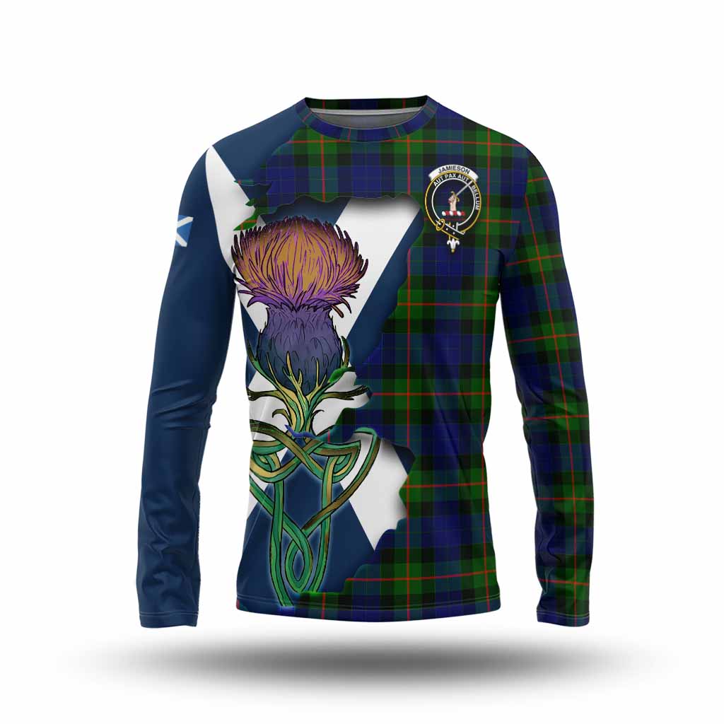 Jamieson Tartan Family Crest Long Sleeve T-Shirt Scottish Thistle Celtic Inspired Unisex - Tartan Vibes Clothing