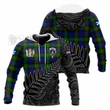 Tartan Vibes Clothing Jamieson Crest Tartan Knitted Hoodie with New Zealand Silver Fern Half Style