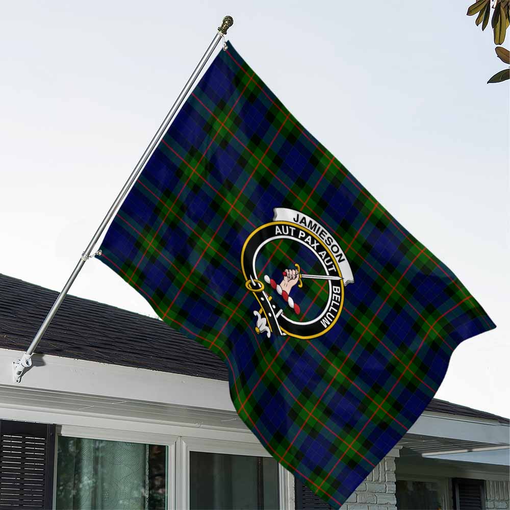 Tartan Vibes Clothing Jamieson Tartan House Flag with Family Crest