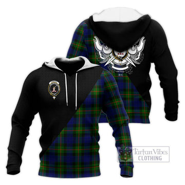 Jamieson Tartan Knitted Hoodie with Family Crest and Military Logo Style Unisex Knitted Pullover Hoodie - Tartan Vibes Clothing