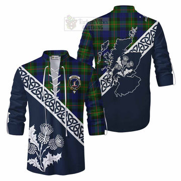 Jamieson Tartan Ghillie Kilt Shirt Featuring Thistle and Scotland Map Men - Tartan Vibes Clothing