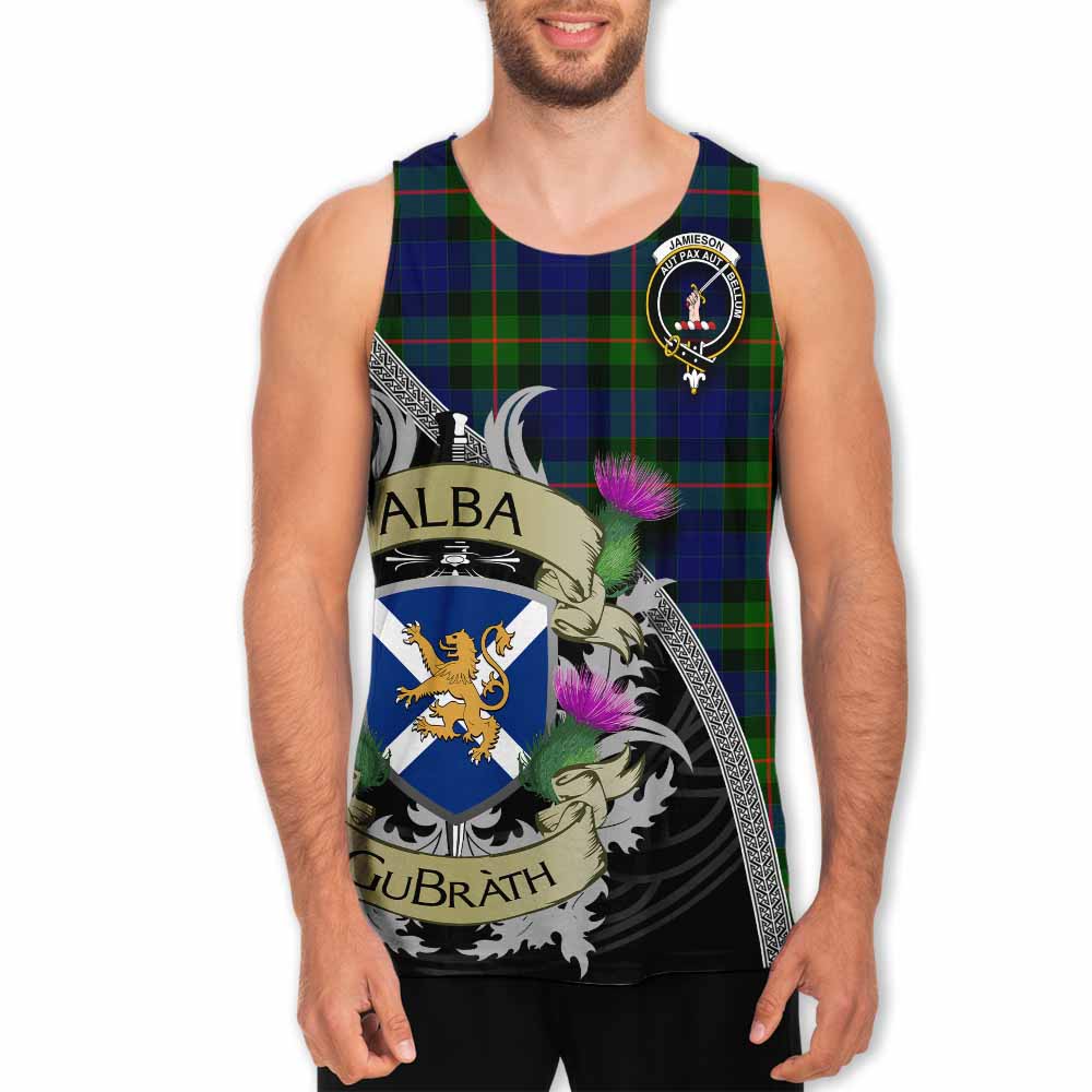Jamieson Tartan Family Crest Men's Tank Top Lion Rampant Royal Thistle Shield Celtic Inspired Men - Tartan Vibes Clothing