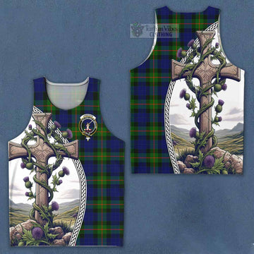 Jamieson Tartan Men's Tank Top with Family Crest and St. Andrew's Cross Accented by Thistle Vines Men - Tartan Vibes Clothing