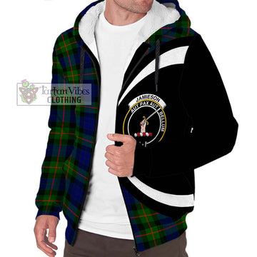 Jamieson Tartan Sherpa Hoodie with Family Crest Circle Style Unisex S - Tartan Vibes Clothing