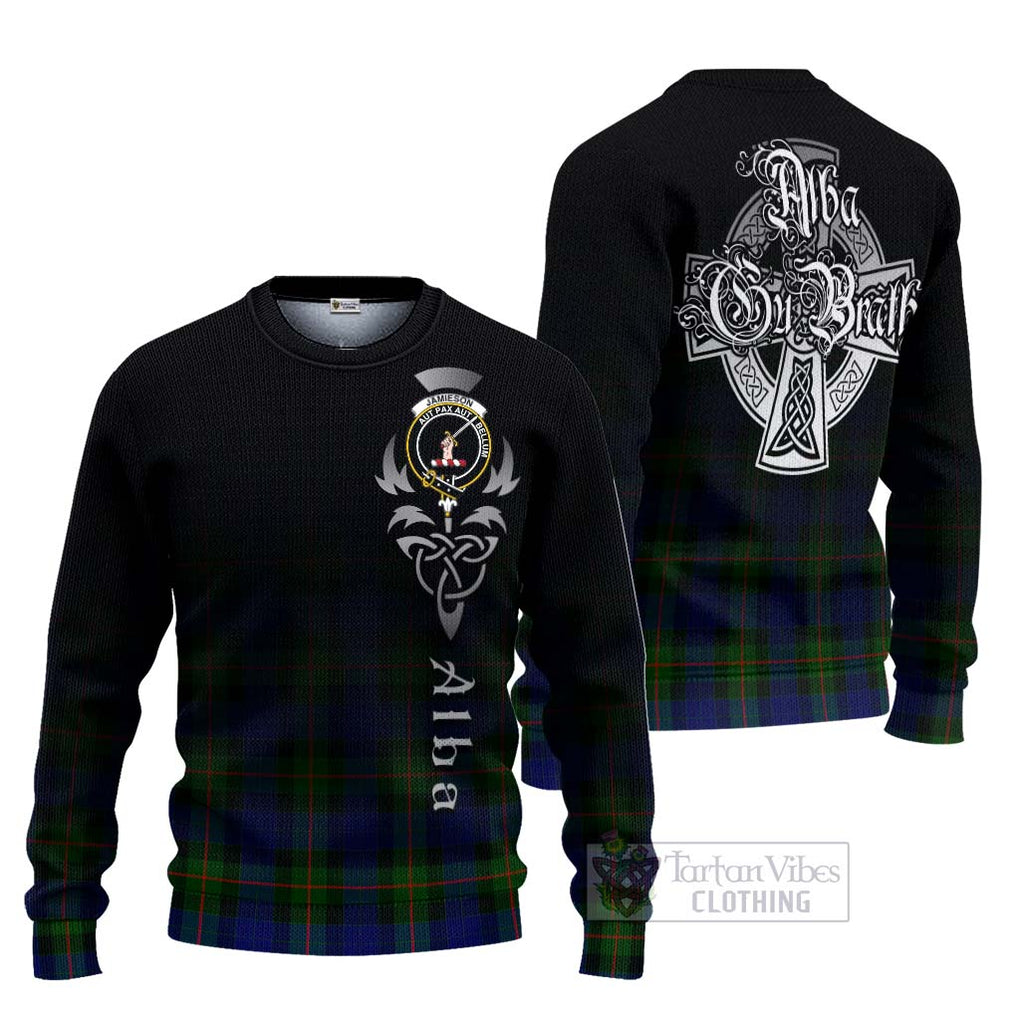 Jamieson Tartan Ugly Sweater Featuring Alba Gu Brath Family Crest Celtic Inspired Unisex - Tartan Vibes Clothing