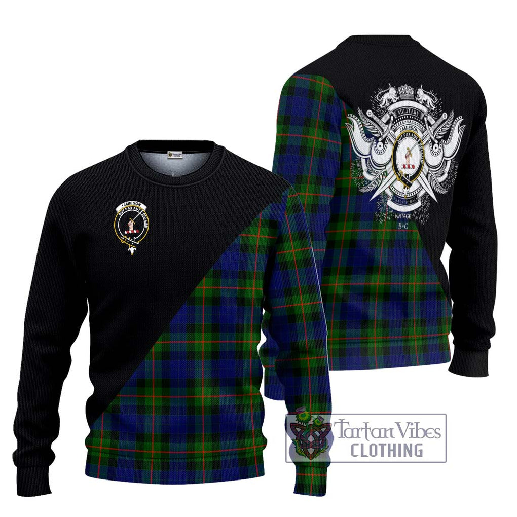 Jamieson Tartan Ugly Sweater with Family Crest and Military Logo Style Unisex - Tartan Vibes Clothing