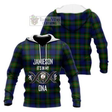 Jamieson Tartan Knitted Hoodie with Family Crest DNA In Me Style Unisex Knitted Pullover Hoodie - Tartan Vibes Clothing