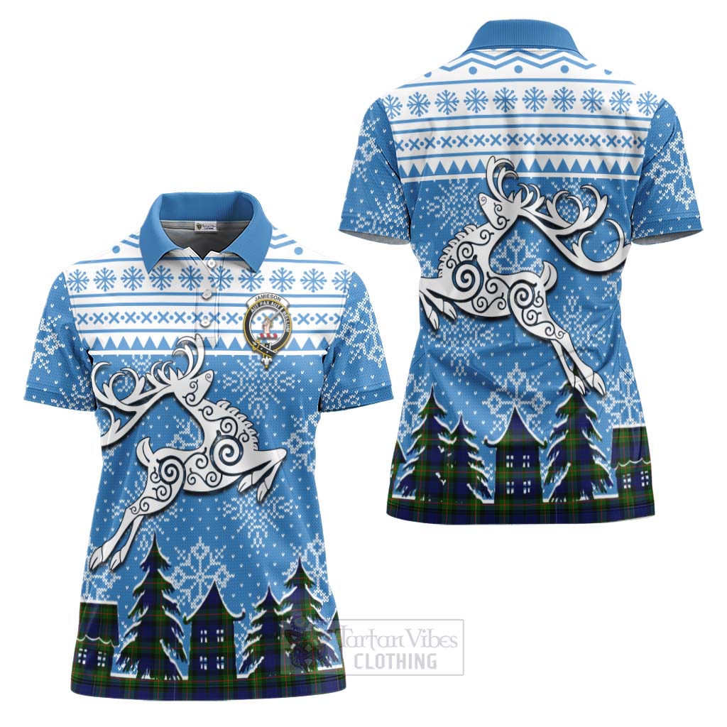 Jamieson Clan Christmas Women's Polo Shirt Celtic Reindeer Style Women - Tartan Vibes Clothing