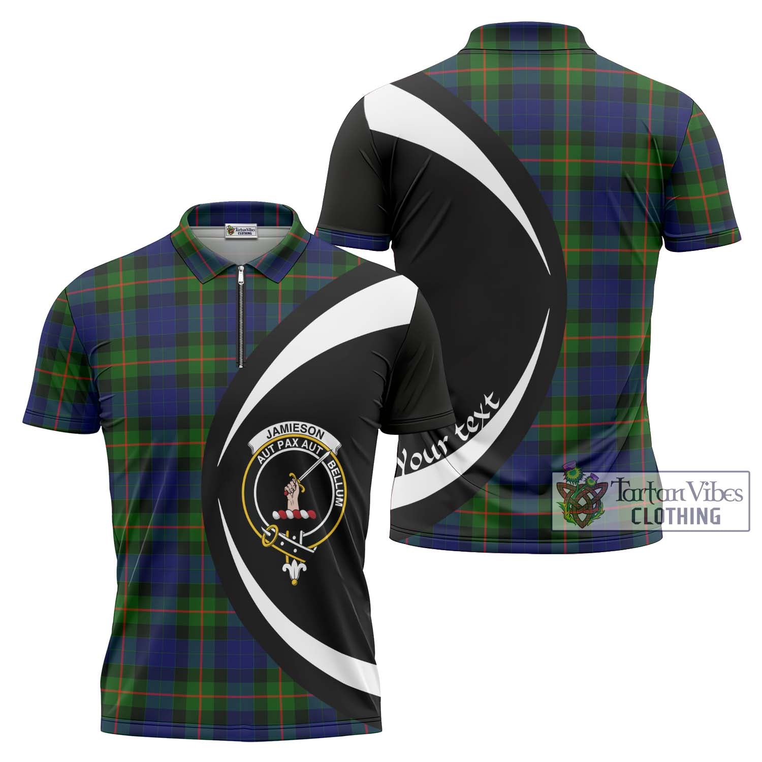 Jamieson Tartan Zipper Polo Shirt with Family Crest Circle Style Unisex - Tartan Vibes Clothing
