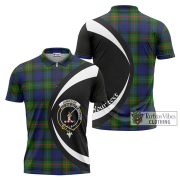 Jamieson Tartan Zipper Polo Shirt with Family Crest Circle Style Unisex - Tartan Vibes Clothing