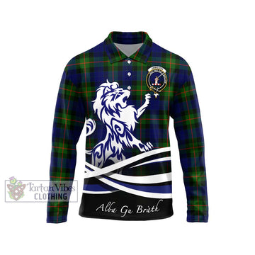Jamieson Tartan Long Sleeve Polo Shirt with Alba Gu Brath Regal Lion Emblem Unisex - Tartan Vibes Clothing