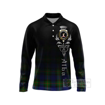 Jamieson Tartan Long Sleeve Polo Shirt Featuring Alba Gu Brath Family Crest Celtic Inspired Unisex - Tartan Vibes Clothing