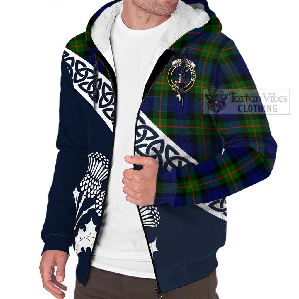 Jamieson Tartan Sherpa Hoodie Featuring Thistle and Scotland Map - Tartan Vibes Clothing
