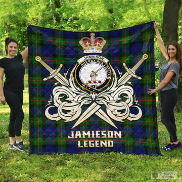 Jamieson Tartan Quilt with Clan Crest and the Golden Sword of Courageous Legacy - Tartan Vibes Clothing