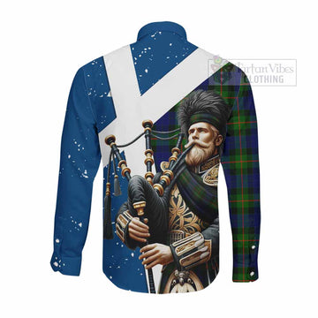 Jamieson Tartan Long Sleeve Button Shirt with Family Crest Scottish Bagpiper Vibes - Tartan Vibes Clothing