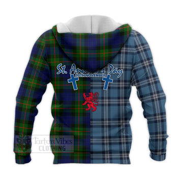 Jamieson Tartan Knitted Hoodie Happy St. Andrew's Day Half Tartan Style - Tartan Vibes Clothing