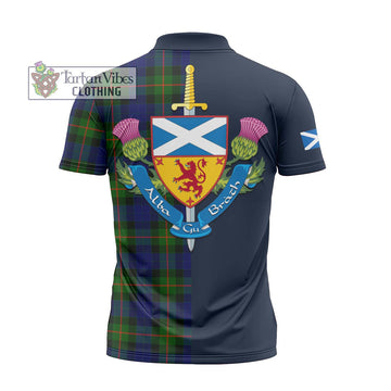 Jamieson Tartan Zipper Polo Shirt Alba with Scottish Lion Royal Arm Half Style - Tartan Vibes Clothing