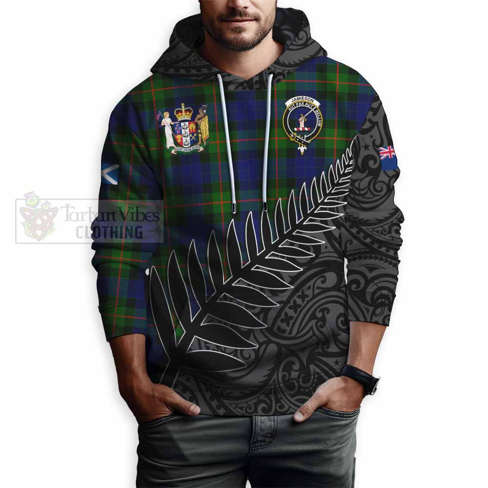 Tartan Vibes Clothing Jamieson Crest Tartan Hoodie with New Zealand Silver Fern Half Style