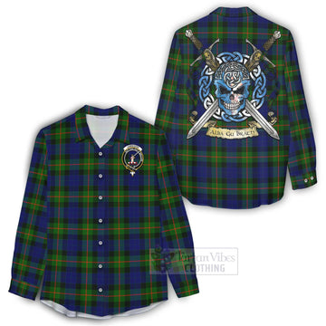 Jamieson Tartan Women's Casual Shirt with Family Crest Celtic Skull Style - Tartan Vibes Clothing