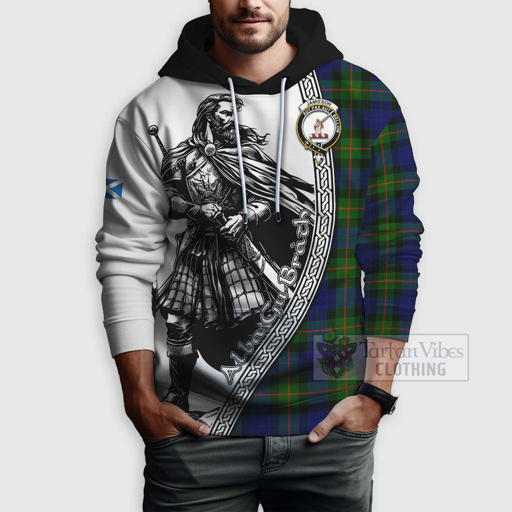 Jamieson Tartan Clan Crest Hoodie with Highlander Warrior Celtic Style - Tartan Vibes Clothing