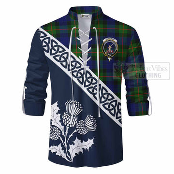 Jamieson Tartan Ghillie Kilt Shirt Featuring Thistle and Scotland Map - Tartan Vibes Clothing