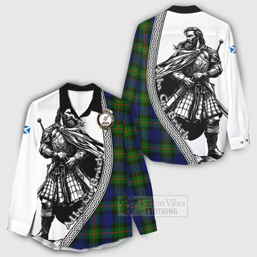 Jamieson Tartan Clan Crest Women's Casual Shirt with Highlander Warrior Celtic Style - Tartan Vibes Clothing