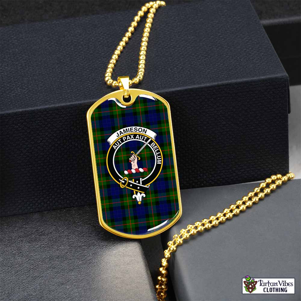 Jamieson Tartan Dog Tag Necklace with Family Crest Gold No - Tartan Vibes Clothing