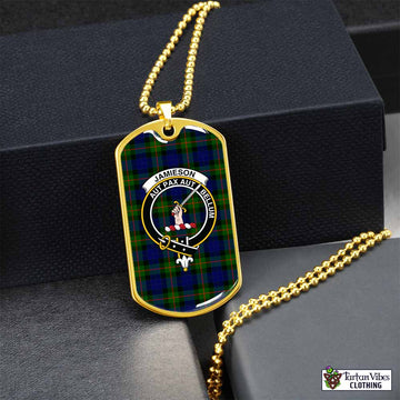 Tartan Vibes Clothing Jamieson Tartan Dog Tag Necklace with Family Crest