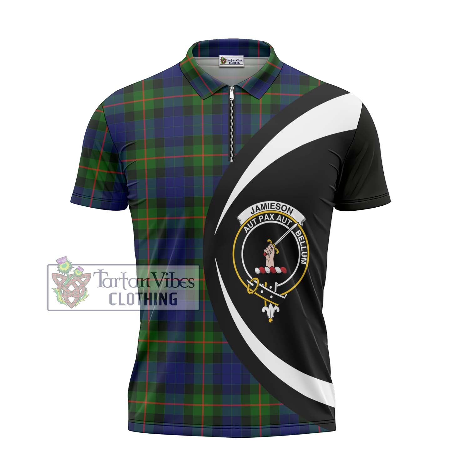 Jamieson Tartan Zipper Polo Shirt with Family Crest Circle Style - Tartan Vibes Clothing