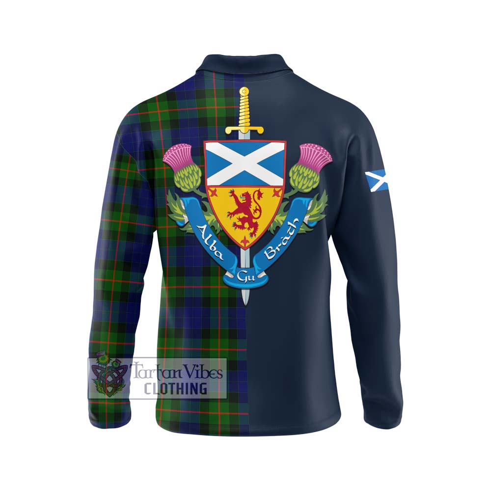 Jamieson Tartan Long Sleeve Polo Shirt Alba with Scottish Lion Royal Arm Half Style - Tartan Vibes Clothing
