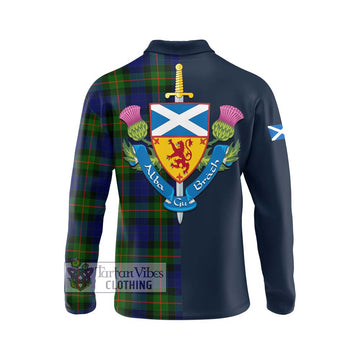Jamieson Tartan Long Sleeve Polo Shirt Alba with Scottish Lion Royal Arm Half Style - Tartan Vibes Clothing