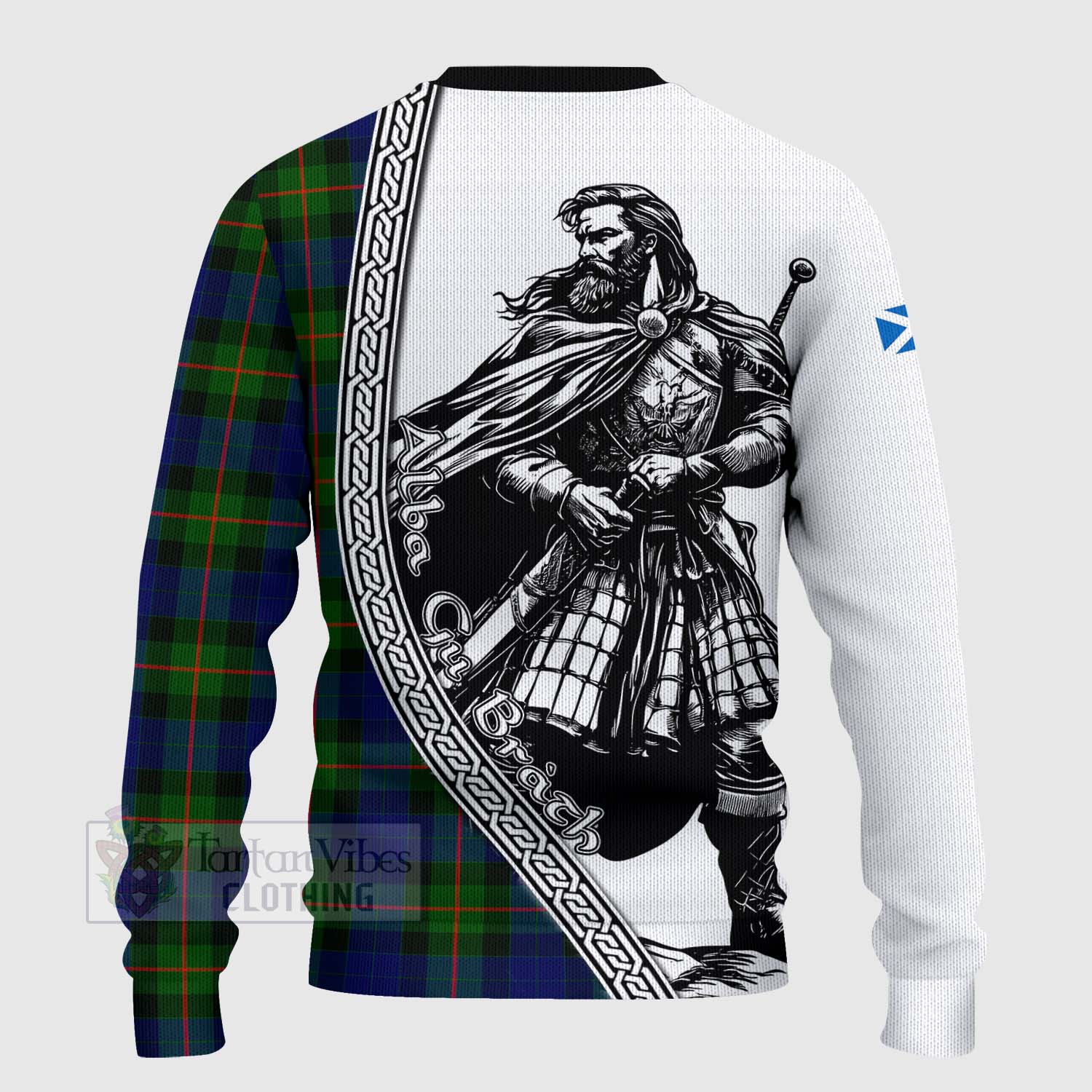 Jamieson Tartan Clan Crest Knitted Sweater with Highlander Warrior Celtic Style - Tartan Vibes Clothing