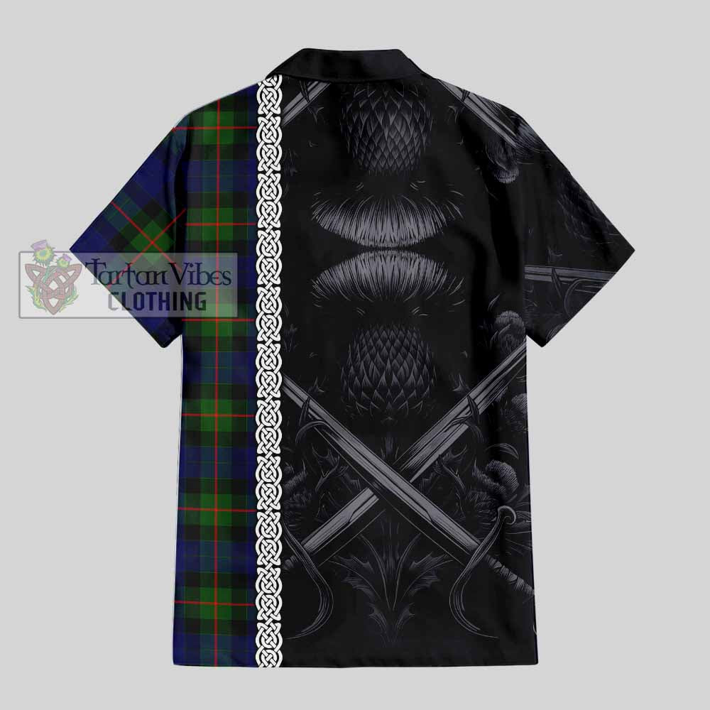Jamieson Tartan Hawaiian Shirt with Family Crest Cross Sword Thistle Celtic Vibes - Tartan Vibes Clothing