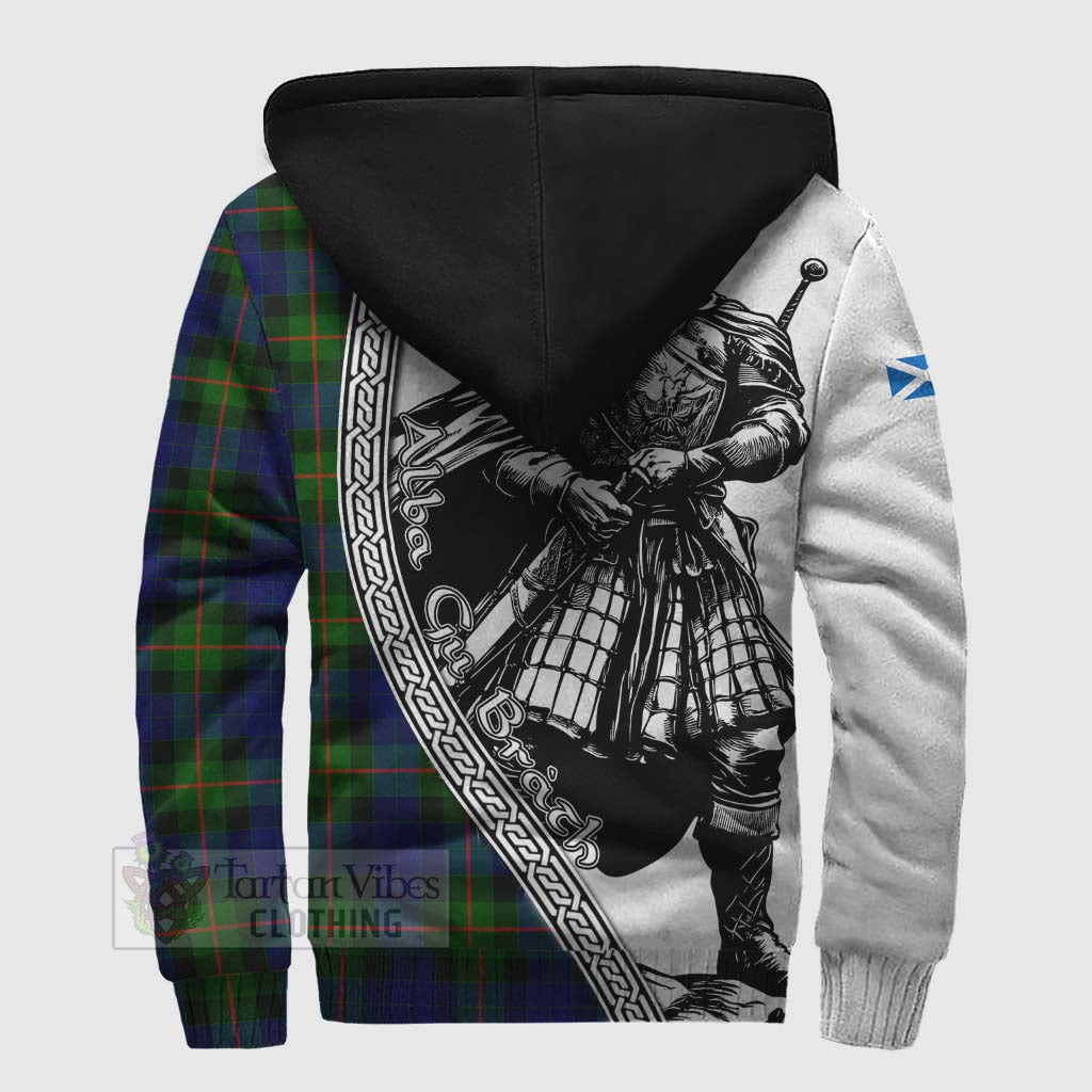 Jamieson Tartan Clan Crest Sherpa Hoodie with Highlander Warrior Celtic Style - Tartan Vibes Clothing