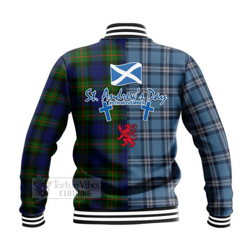 Jamieson Tartan Baseball Jacket Happy St. Andrew's Day Half Tartan Style - Tartan Vibes Clothing