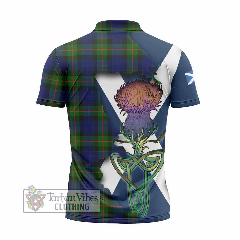 Jamieson Tartan Family Crest Zipper Polo Shirt Scottish Thistle Celtic Inspired - Tartan Vibes Clothing