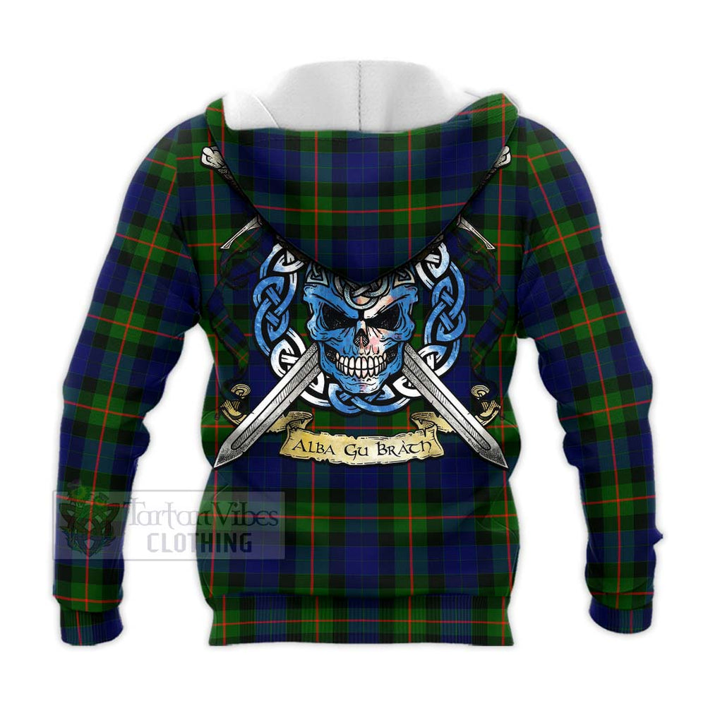 Jamieson Tartan Knitted Hoodie with Family Crest Celtic Skull Style - Tartan Vibes Clothing
