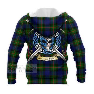 Jamieson Tartan Knitted Hoodie with Family Crest Celtic Skull Style - Tartan Vibes Clothing