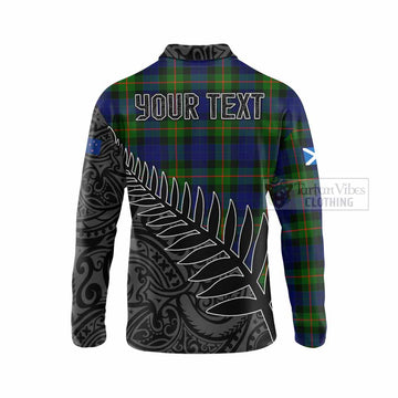 Tartan Vibes Clothing Jamieson Crest Tartan Long Sleeve Polo Shirt with New Zealand Silver Fern Half Style