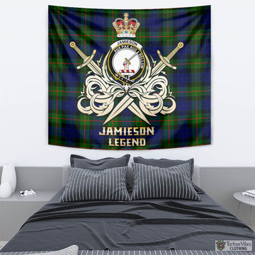 Jamieson Tartan Tapestry with Clan Crest and the Golden Sword of Courageous Legacy - Tartan Vibes Clothing