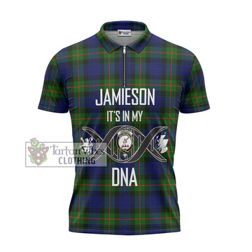 Jamieson Tartan Zipper Polo Shirt with Family Crest DNA In Me Style - Tartan Vibes Clothing