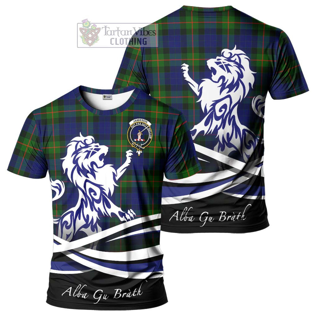 Jamieson Tartan Cotton T-shirt with Alba Gu Brath Regal Lion Emblem Women's Shirt - Tartan Vibes Clothing