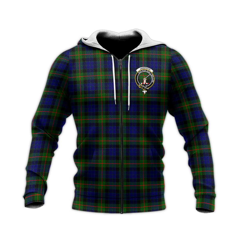 Jamieson Tartan Knitted Hoodie with Family Crest Unisex Knitted Zip Hoodie - Tartan Vibes Clothing
